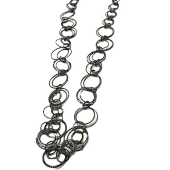 Daisy Fuentes Long Double Circle Hoop Necklace Lightweight Metal - Picture 1 of 7